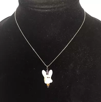 Easter Bunny Rabbit Pendant Necklace Silver Tone Chain Glass Rabbit Head • $10.39