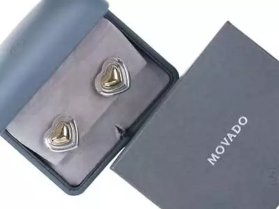 Retro Movado 18k Gold/Sterling Heart Earrings In Box • $450