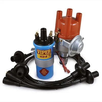 Air Cooled VW Powerspark Electronic Distributor 8mm Leads & Viper Blue Dry Coil • $130.49