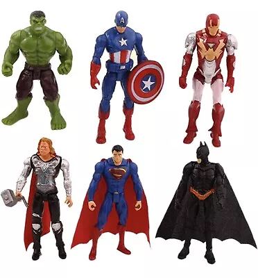 6PCS Marvel Avengers Super Hero Figures Toys Cake Toppers Hulk Batman Super Man • £8.49