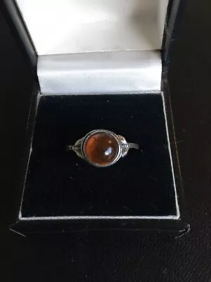 Ladies Silver & Amber Ring (Box Not Included) Size M • £10