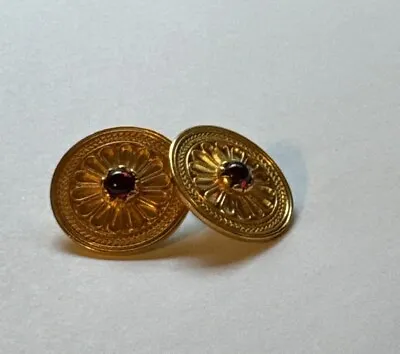 Vintage Wag Mma Metropolitan Etruscan Style Red Cabochon Golden Post Earrings • $50