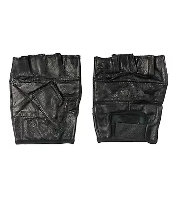 Men's Black Leather Driving Motorcycle Fingerless Gloves Heavy Duty Thick B# 24 • $11.99