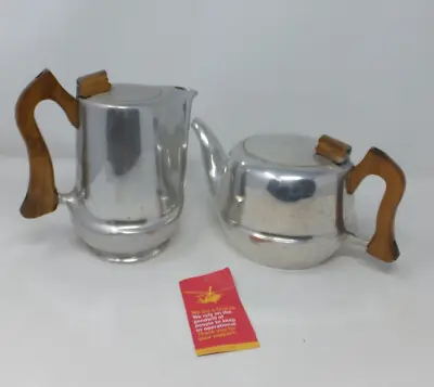 £5.95 • Buy VINTAGE PICQUOT WARE Tea Pot And Water Coffee Pot With Wooden Handles         C6