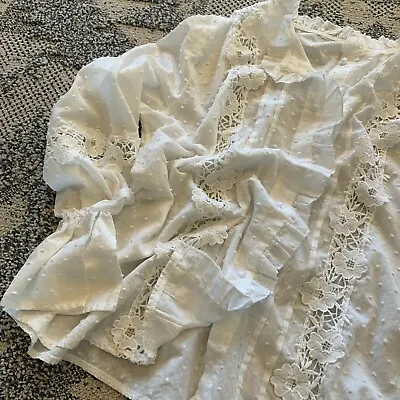 XL New White Lace Long Sleeve Cottage Core Folk Blouse Top Womens Size X-LARGE • $54.50