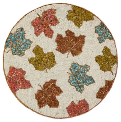 Colorful Fall Maple Leaf Beaded Placemat Centerpiece Orange Blue Green Decor 15  • $29.99