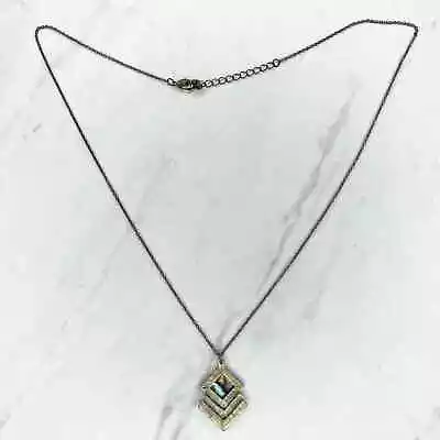 Silver Tone Abalone Shell Pendant Chain Link Necklace • $9.99