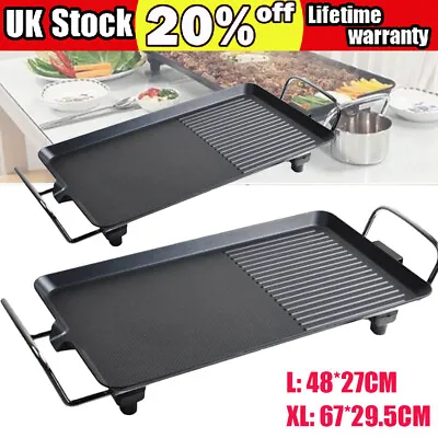 Large XL Electric Table Top Grill Griddle BBQ Hot Plate Camping Cooking Cast Pan • £30.20