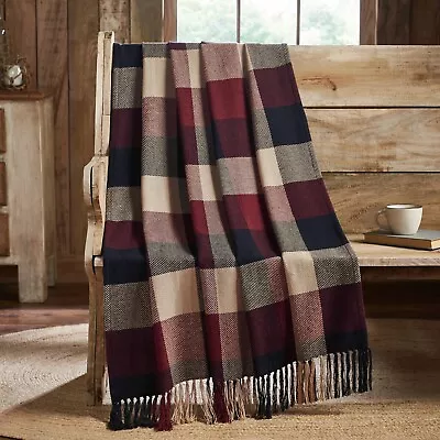 New Rustic Cabin WINE RED BLACK CHECK THROW Woven Afghan Blanket Coverlet • $15.99