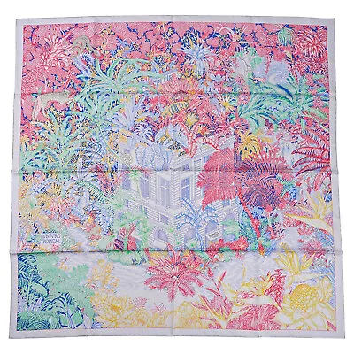 $475 • Buy Authentic Hermes Silk Scarf 90cm Faubourg Tropical Pierre Rose Multicolor Pierre