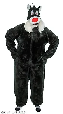 Cartoon Cat Mascot Costume 2 Piece Handmade Blk Faux Fur Jumpsuit & Soft Head XL • $52.50