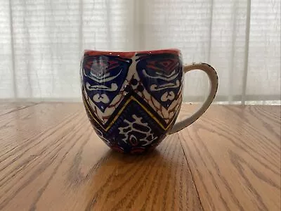 Anthropologie Floral COFFEE Mug Red Blue Yellow Flowers Ceramic Tea Cup Morrocan • $21.99