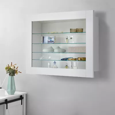 5 Tier Insert/Wall Mounted Display Cabinet Wooden Glass Shelves Storage Cupboard • £55.95