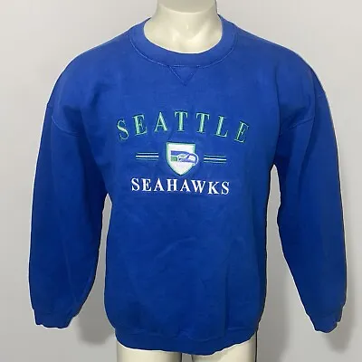 Seattle Seahawks Sweatshirt Vtg 90s Shirt Jumper Pullover NFL Blue Mens 2XL XXL • $59.99
