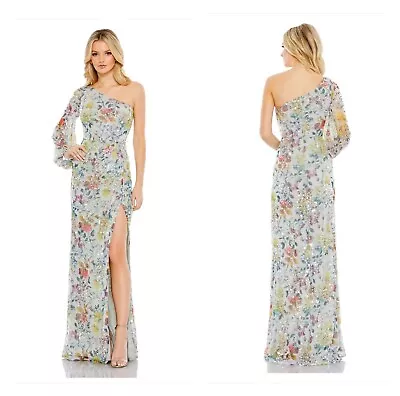 Mac Duggal Floral Sequined One Shoulder Gown • $200