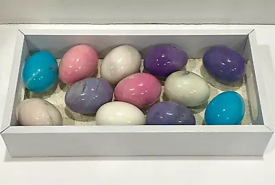 Alabaster Easter Eggs Lot Of 12 (1 Dozen) With Wooden Crate - EUC • $60