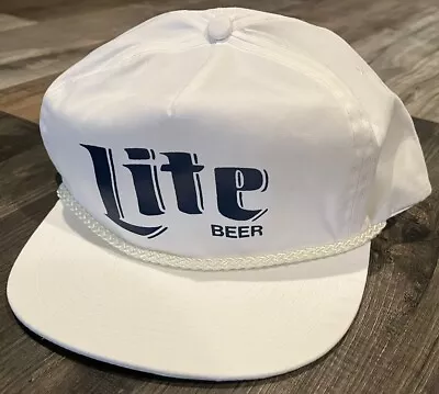 Miller Lite White Hat Cap Rope Hitch Snapback Adjustable Vintage Winner • $24.99