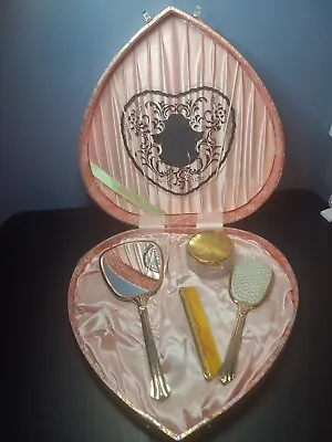 Vintage Heart Box Chest  Sweetheart Vanity Set By Antoine Pink Gold • $212.50