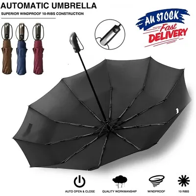 $14.45 • Buy AU Automatic Folding Umbrella Windproof Auto Open Compact With 10Ribs Fiberglass