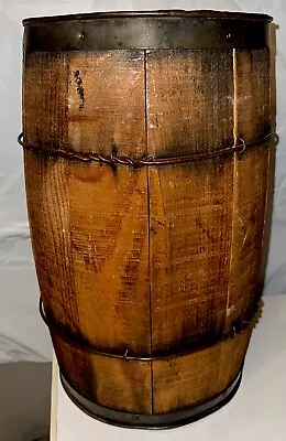 Vintage Rustic Wooden Metal Wire Banded Nail Keg Primitive Barrel Farm House Dec • $68.99