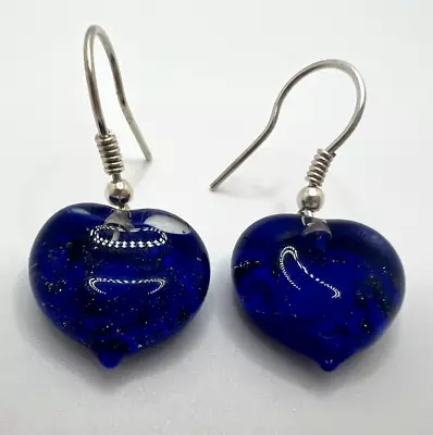 Murano Glass Handcrafted Unique Jewelry 925 Sterling Silver Heart Earrings • $24.90