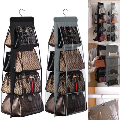 6/8 Pocket Double-sided Handbag Storage Bag Holder Hanging Organizer Shelf AU • $5.54