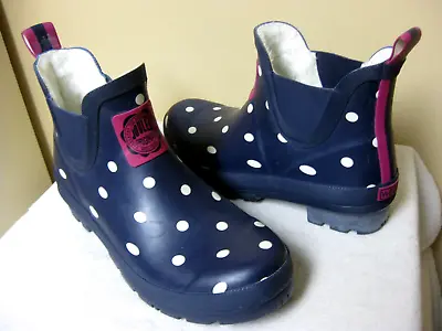 JOULES ORIGINAL WELLIBOB Women's Ankle Boots Navy Blue/ White Dots Lined Size 7 • $22.95