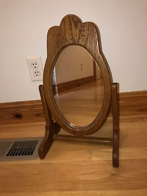 Handmade 19.5” Oak Wood Tilting Oval Vanity Shaving Tabletop Mirror Dresser Top • £48.20