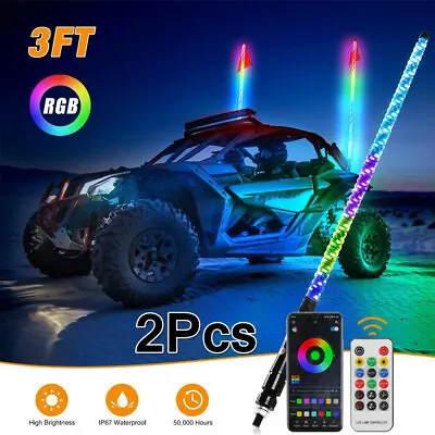 2pc 3ft Spiral LED Whip Light For UTV ATV Accessories RZR Can-Am Polaris Antenna • $99.59