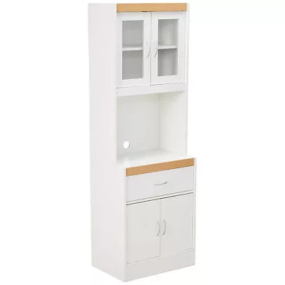 Hodedah Freestanding Kitchen Storage Cabinet W/ Open Space For Microwave White • $145.99