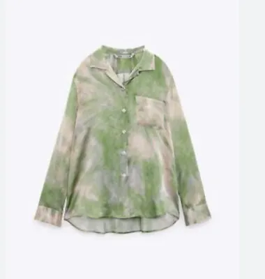 Zara Silk Tie Dye Shirt Green Limited Edition Size Medium Bnwt Blogger’s Fav • £35