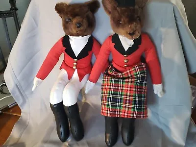 Vintage Hanford's Inc 16  Mr & Mrs Fox Equestrian Fox Hunt Plush Shelf Sitters • $32