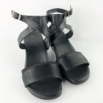 Ziera Black Leather ‘Torch’ Wedge Sandals Size 41W Ankle Strap Heels Comfort • $39.95