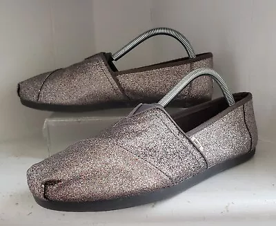 Womens TOMS Size 9 Slip On Gray Multi Color Loafer Iridescent Glitter Flat Shoe • $34.99