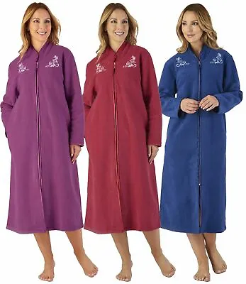 Slenderella Zip Dressing Gown Embroidered Boucle Fleece Zipped Robe Nightwear • $98.99