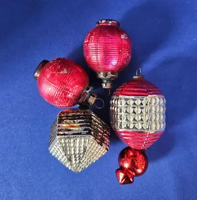 5 Vintage Mostly Red Small Chinese Lantern Glass CHRISTMAS TREE ORNAMENTS • $18.11