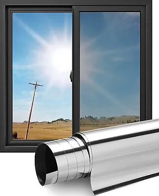 Mirror Window Film One Way Reflective Privacy Sticky Home Glass Tint UV Insulate • £8.45