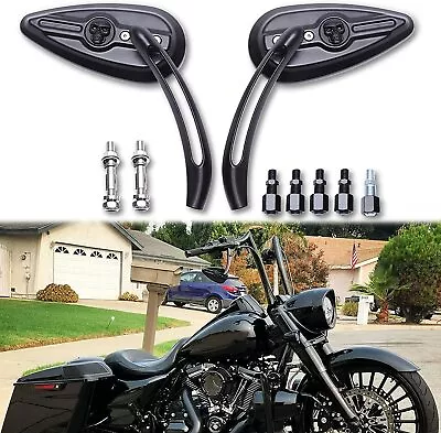 BLACK Rearview Mirrors With Skull Head For Harley-Davidson Fatboy FLSTF • $52.50