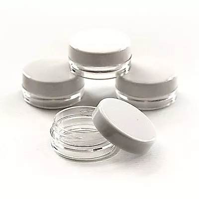 50 X 3ml PLASTIC SAMPLE POTS JARS QUALITY Glitter Cosmetic Cream Travel  Jgw50 • £11.29