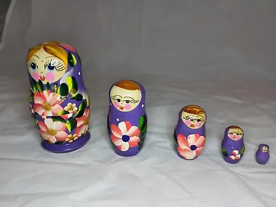 Vintage Russian Matryoshka Nesting Dolls 5 Pieces Purple Floral  Collectibles • £9.99