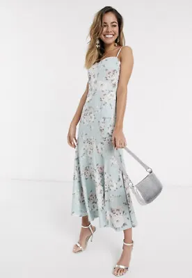 $69 • Buy Near New Forever New Connie Soft Midi Dress - Mint Peony Blossom Floral -Size 14