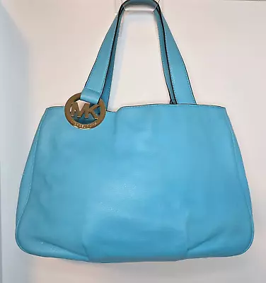 MICHAEL KORS Fulton East West Large Shoulder Bag Tote Turquoise Pebbled Leather • $79.99