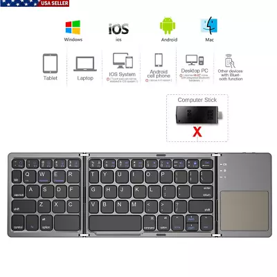  Keyboard Bluetooth Wireless Foldable Portable Touchpad Folding With • $27.04