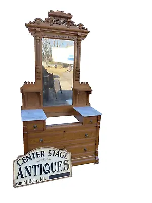 65166 Antique Victorian Oak Dresser With Mirror • $575