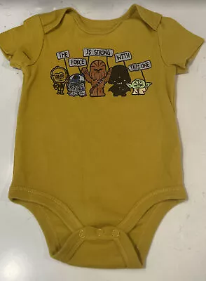 Star Wars Yellow Bodysuit 6-9 Months Baby 1-sie Force Is Strong With This One • $6.12