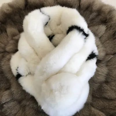 Black White Real Rex Rabbit Fur Collar Winter Scarf Shawl Stole Wrap Neck Warmer • $12.99