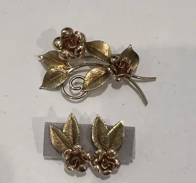 Krementz Vintage Gold Filled Flower Brooch & Earrings Set • $29.99