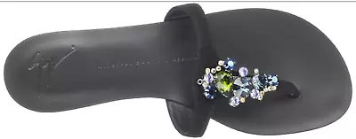$140.92 • Buy Rrp $540 Giuseppe Zanotti Leather Shoes Jewelled Thongs Flats Black 39