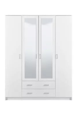 Bonn White 4 Door 2 Drawer Triple Wardrobe With Mirror Shelves And Hanging Rail • £409