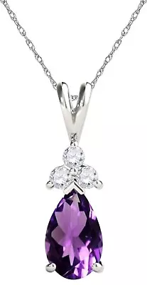 10K White Gold 0.95 Carat Amethyst Diamond Gemstone Pendant For Women • $182.39